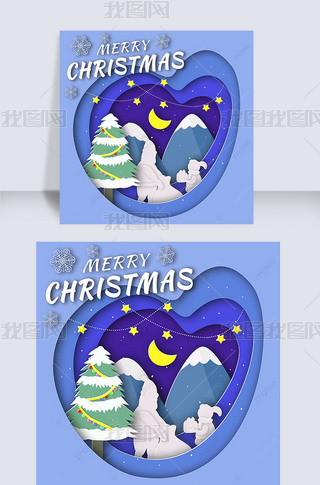 merry christmas cartoon paper cut style snow instagram post