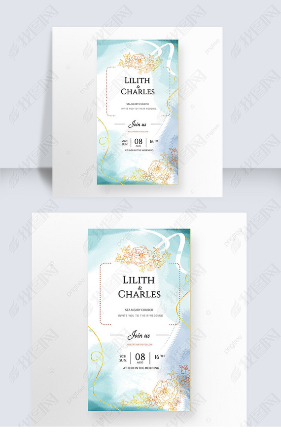 teal watercolor plant wedding invitation vertical instagram story