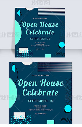blue geometry house open instagram post