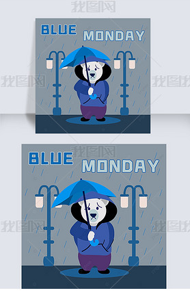 blue monday cartoon bear umbrella rain street lamp lovely instagram post