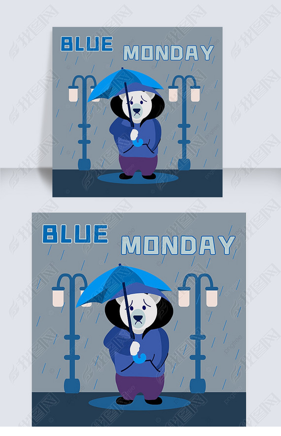 blue monday cartoon bear umbrella rain street lamp lovely instagram post