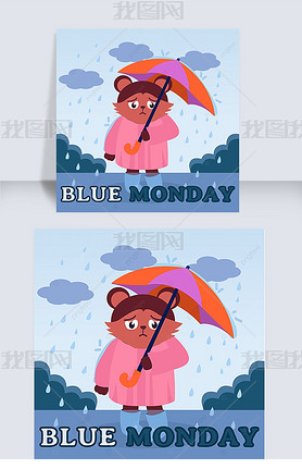 blue monday cartoon raccoon umbrella rain grass lovely instagram post