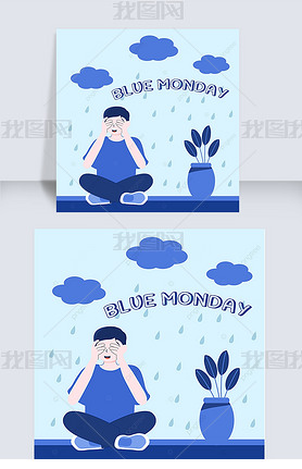 blue monday cartoon boy dark cloud rain lovely instagram post