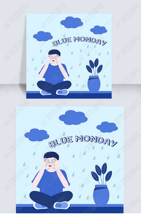 blue monday cartoon boy dark cloud rain lovely instagram post