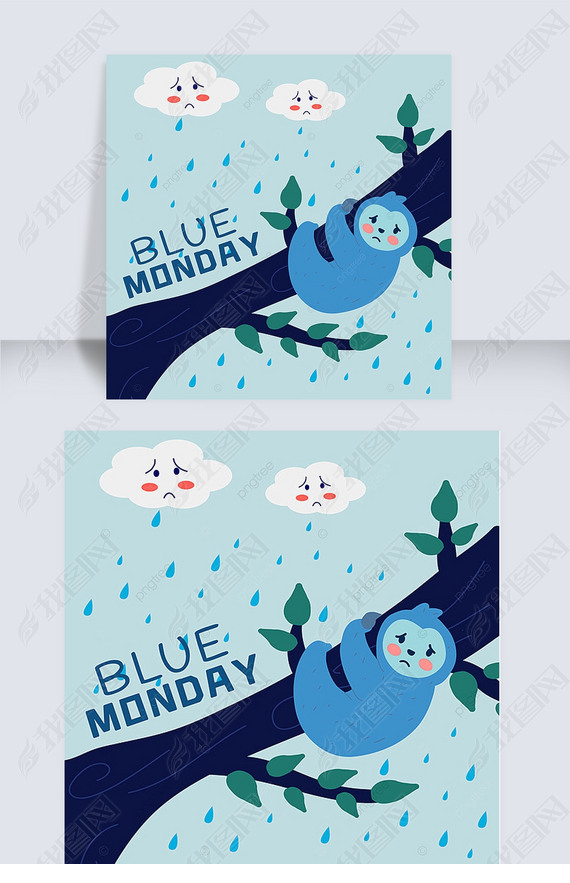 blue monday cartoon koala branch rain lovely instagram post