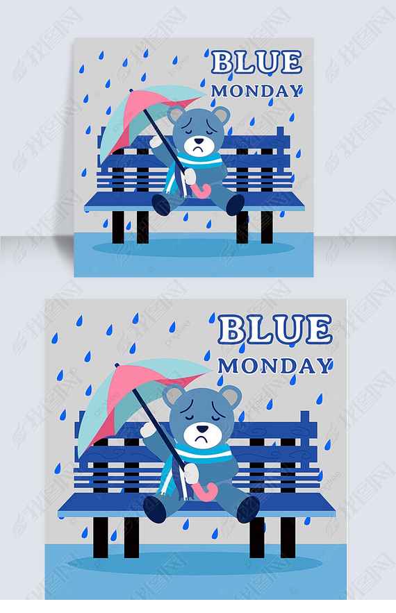 blue monday cartoon bear umbrella rain bench lovely instagram post