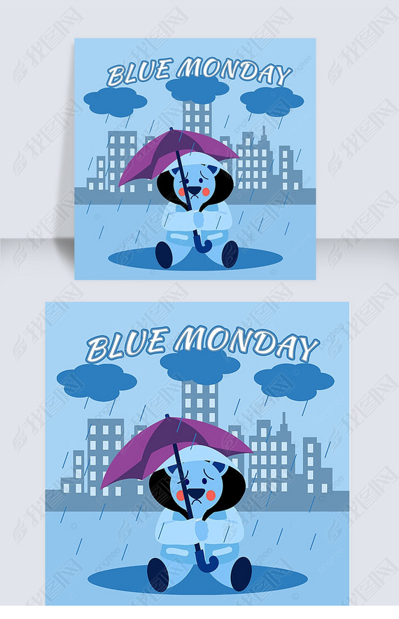 blue monday cartoon bear rain city silhouette lovely instagram post