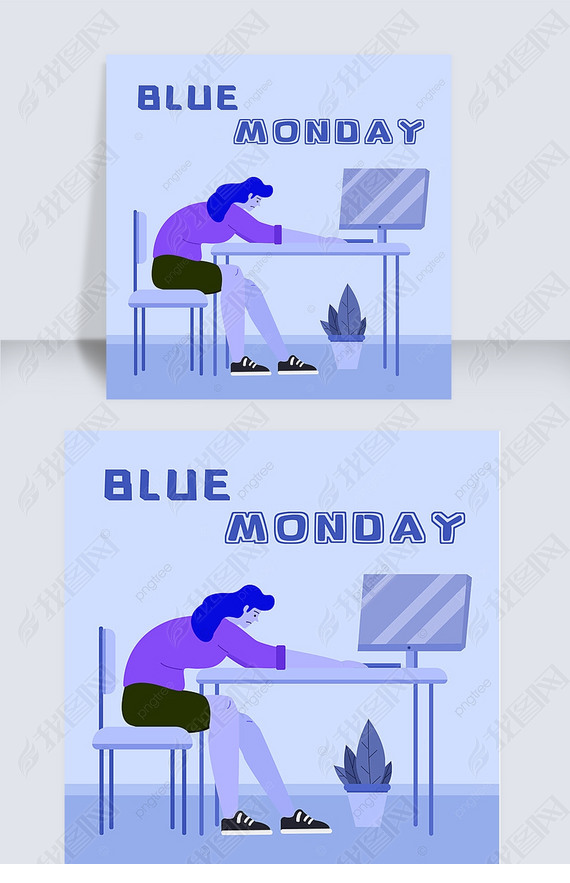 blue monday cartoon office women s computer instagram post