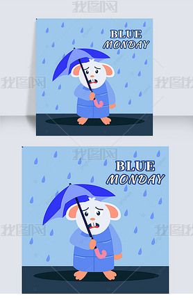 blue monday cartoon mouse umbrella rain lovely instagram post