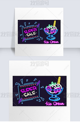 neon light effect ice cream sales banner