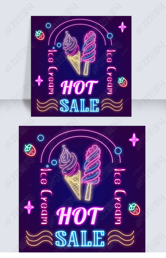 neon light effect ice cream sales creative instagram post