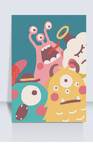 蓝色卡通小怪兽可爱背景