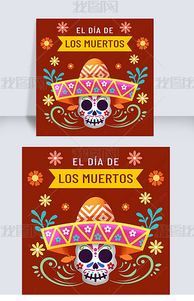 day of the dead red and cartoon social media post