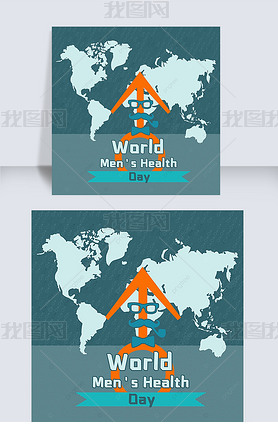 men s health day world map and male logo cartoon blue social media post