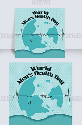 men s health day world map and electrocardiogram cartoon sky blue social media post