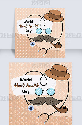 men s health day stethoscope and pipe cartoon brown social media post