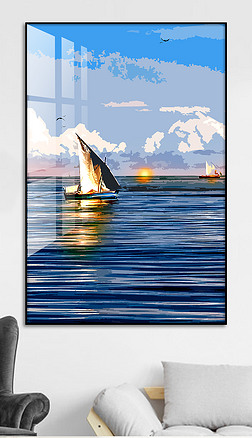 现代手绘油画写实乘风破浪海上帆船装饰画