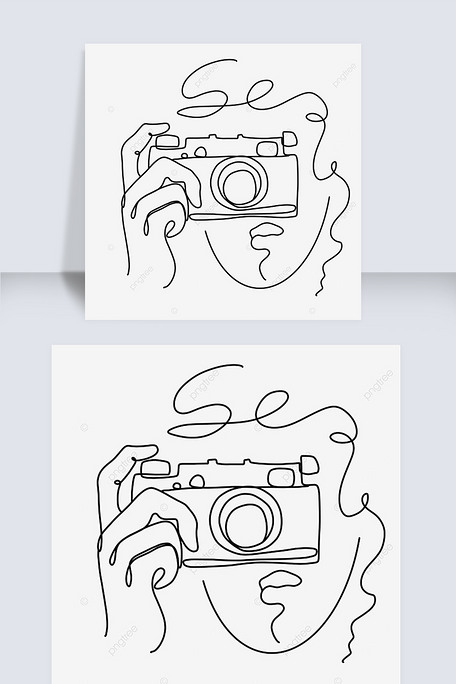 抽象线条画用相机拍照的摄影师
