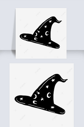 手绘女巫帽子创意黑白单色涂鸦