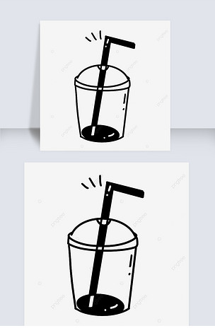 黑色奶茶杯黑白涂鸦