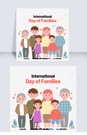 祖孙三代可爱卡通国际家庭日人物