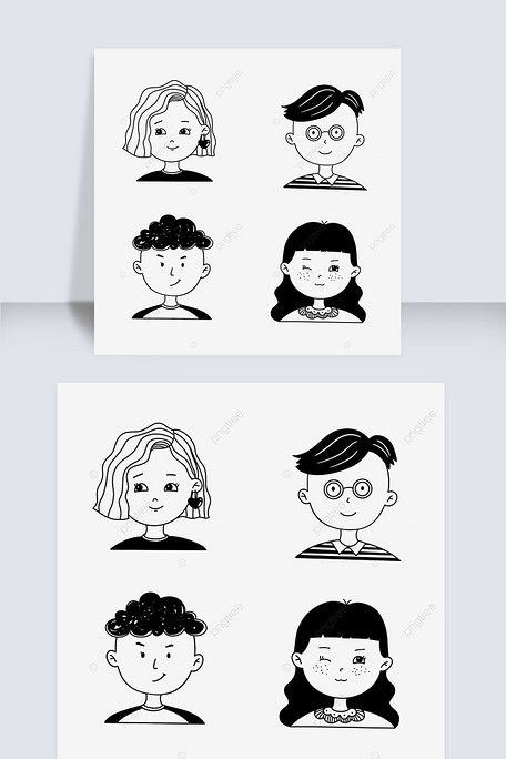 卡通黑白人物头像