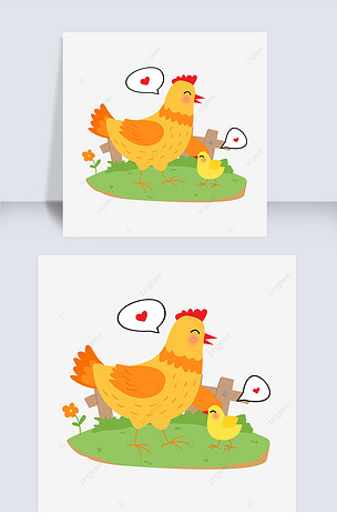 可爱母鸡和小鸡动物母亲节场景