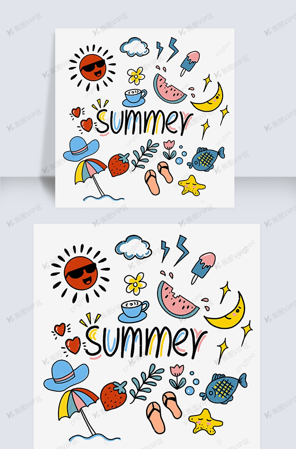 沙滩夏季可爱涂鸦图片素材(psd分层格式)免费下载_其他大全-我图网