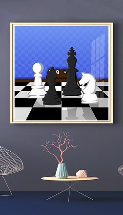 q版手绘素材装饰画|手绘扁平化风格国际象棋插画装饰画