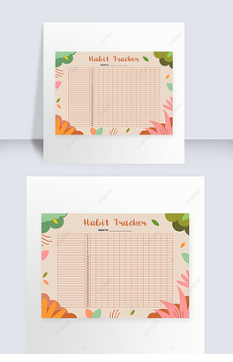 曲线装饰每日计划表格绿色自然植物花朵每日计划表格数字英文结合表格