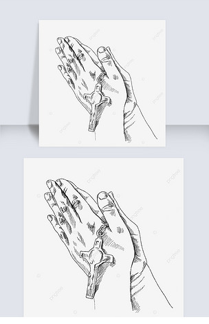 双手合十十字架素描祈祷的手势