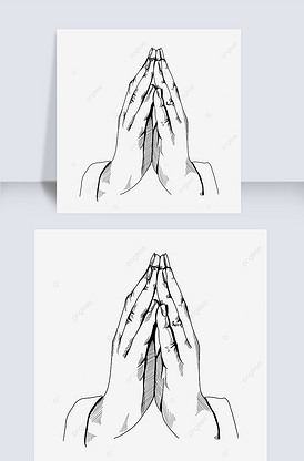 双手合十黑白素描祈祷祷告的手势