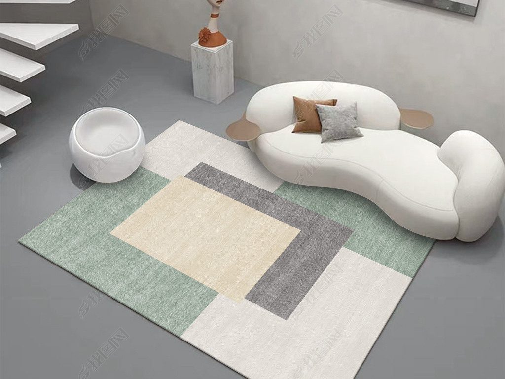 现代简约绿色几何清新客厅卧室地毯地垫设计