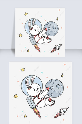 抱着月球的兔子动物宇宙宇航员