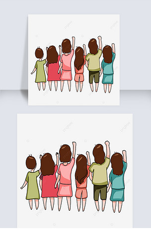 原创卡通手画了一群人背后版权可商用