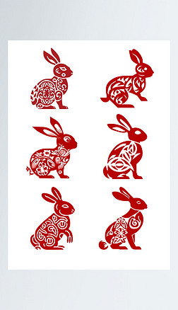 兔子剪纸图案花窗窗花
