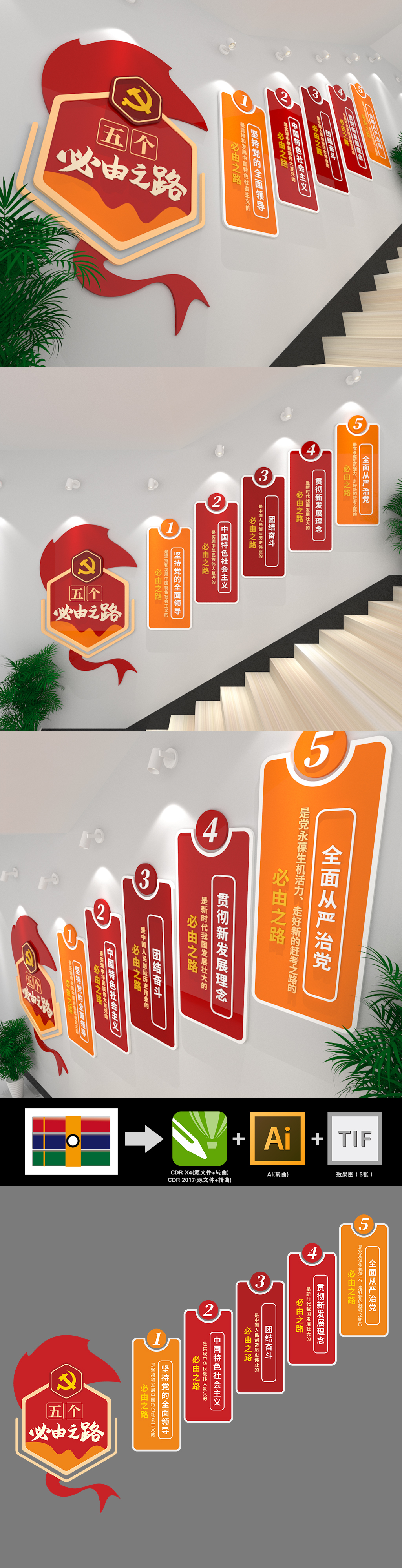 五个必由之路党建楼梯文化墙