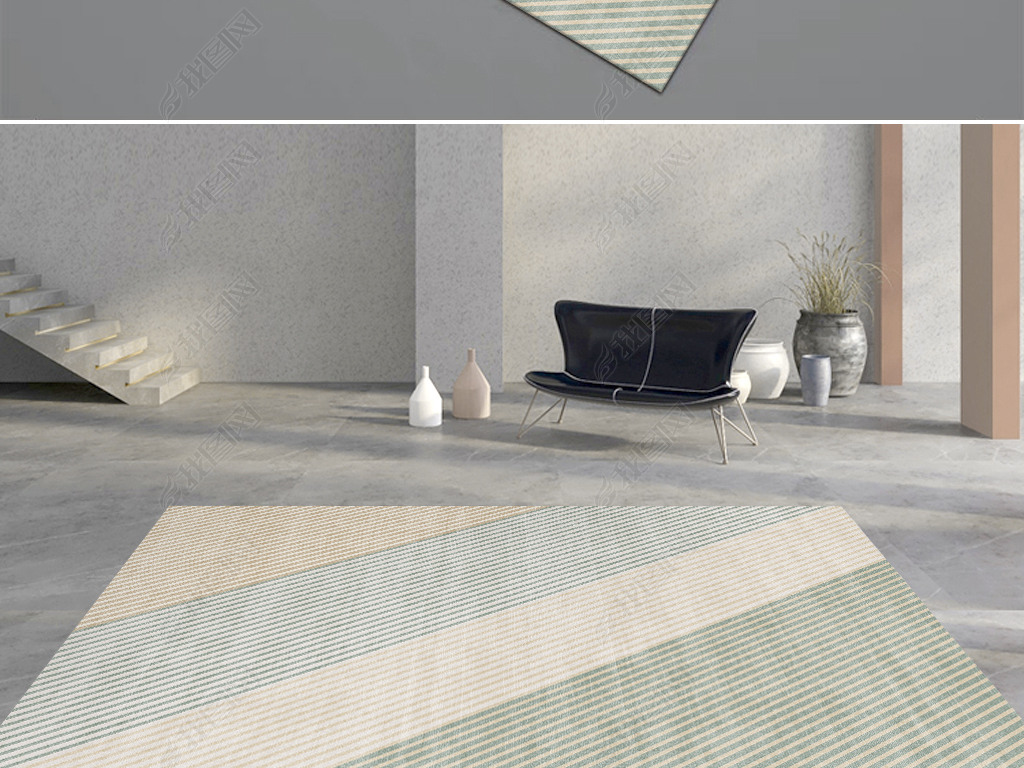 现代简约几何条纹清新客厅卧室地毯地垫设计