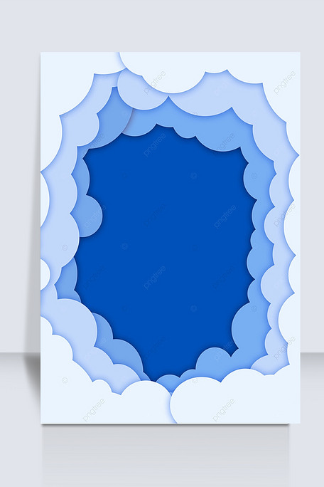 蓝色和白色波浪边框剪纸背景