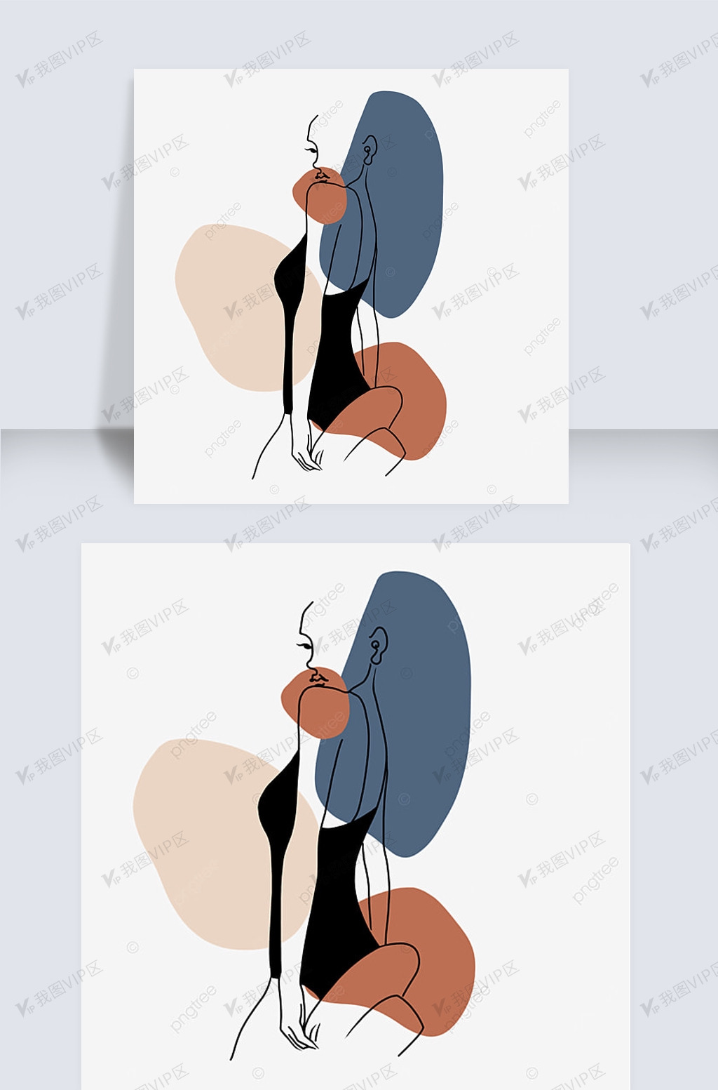 极简侧面模特抽象线条画时尚女人