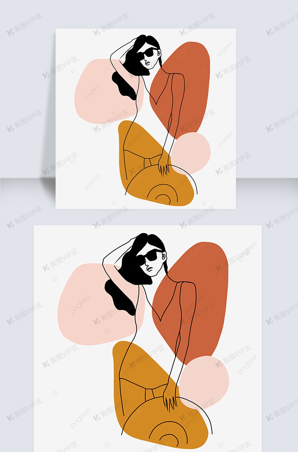 沙滩泳装抽象线条画时尚女人