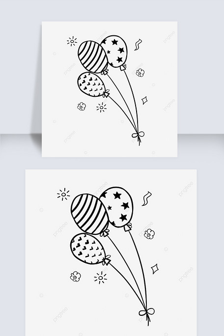 线稿生日涂鸦黑白卡通气球