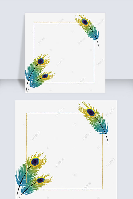 蓝黄色孔雀羽毛简约边框