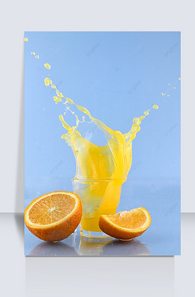 橙汁水果橙子蓝色背景