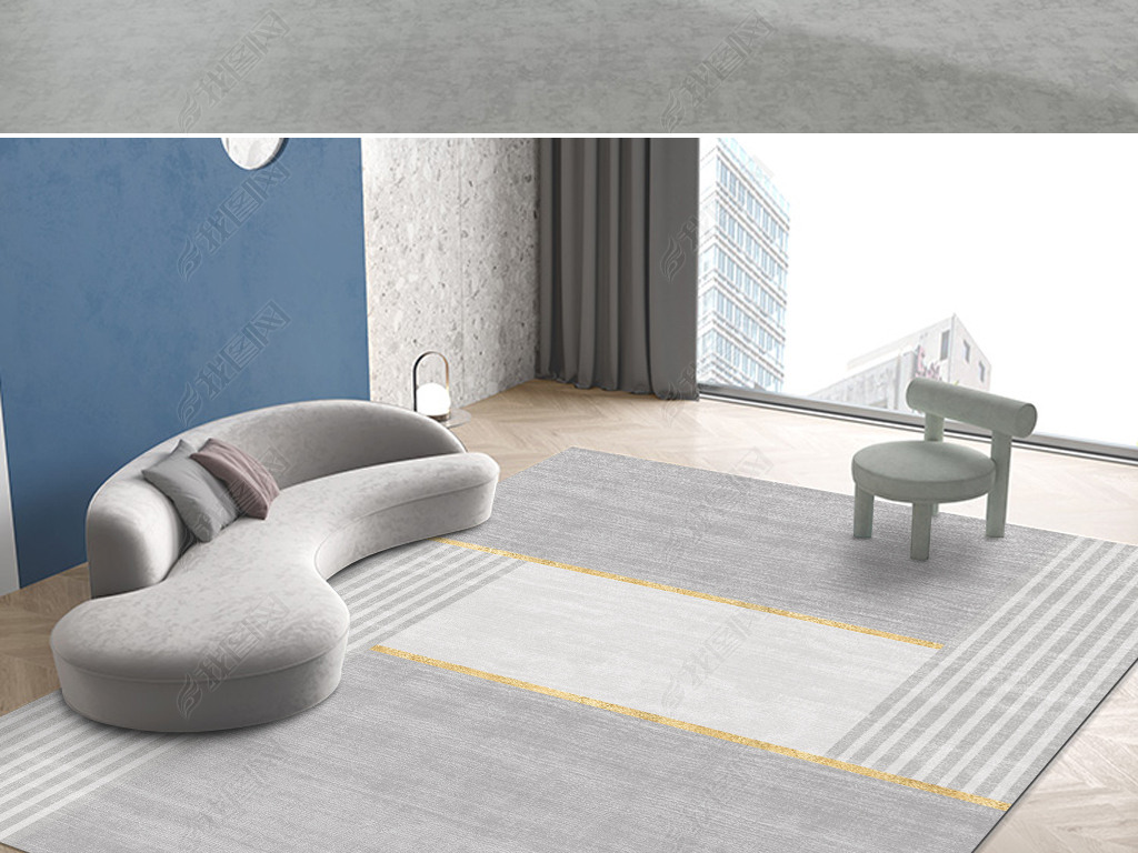 现代简约几何条纹轻奢客厅卧室地毯地垫设计