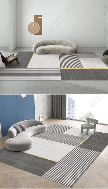 现代简约几何条纹轻奢客厅卧室地毯地垫设计