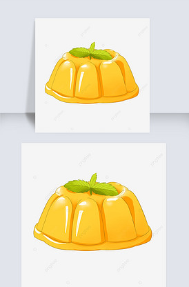 黄色布丁果冻薄荷叶剪贴画