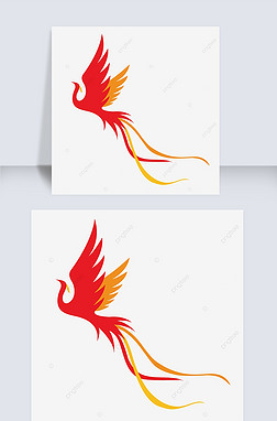 红色黄色剪影凤凰剪贴画