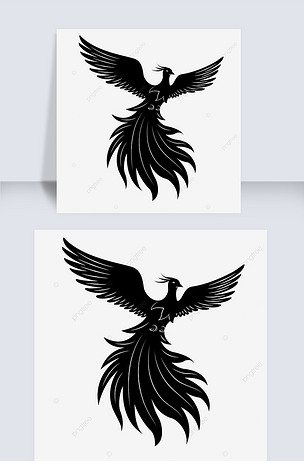 黑白飞翔凤凰剪贴画