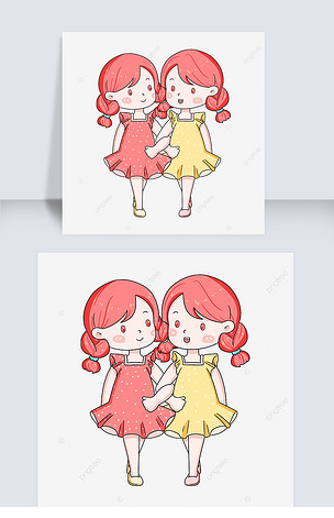 粉色女孩双胞胎剪贴画